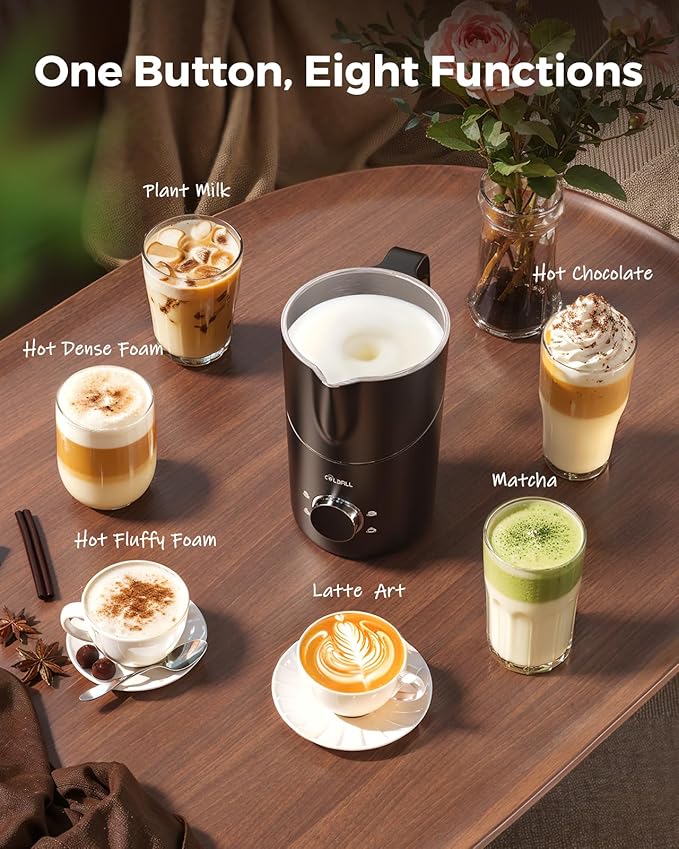 COLDFILL Milk Frother and Steamer, 8-in-1 Rechargeable Electric Milk Frother for Coffee, 13.5oz/400mL Large Capacity Automatic Warm and Cold Foam Maker, Hot Chocolate Maker Coffee Frother, Orange