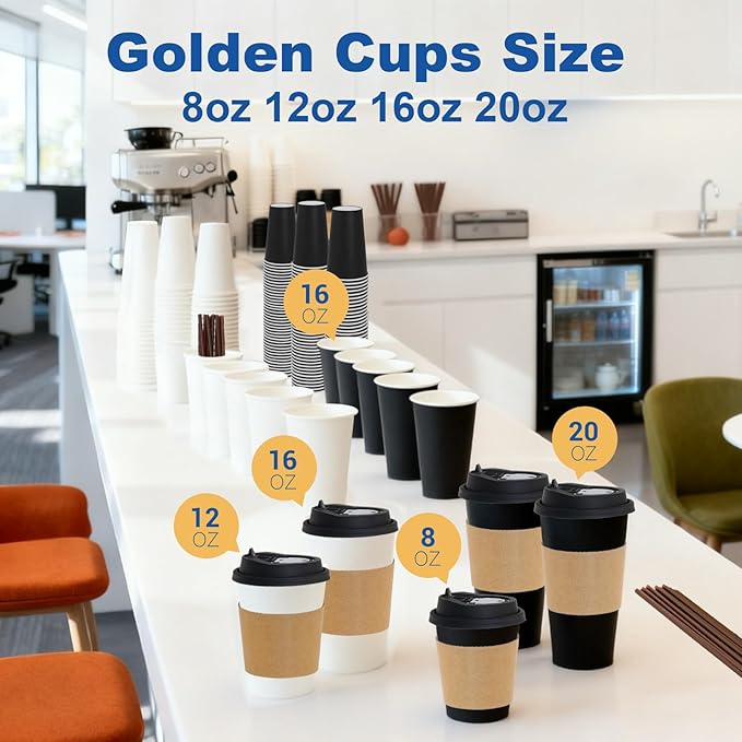 12 oz 500 Pack Coffee Cups with Lids and Sleeves, Straws, Hot Disposable To Go Travel Paper Cups Bulk for Office, Home Coffee Bar Accessories, Chocolate, Cocoa, Beverage (White)