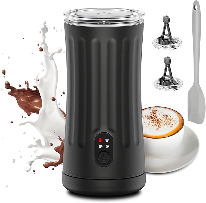 Ovetedot Milk Frother, Upgraded 4-in-1 Milk Frother and Steamer, Hot and Cold Foam Maker and Milk Warmer with Temperature Control & Auto Shut-Off, Frother for Coffee, Latte, Cappuccino, Matcha(Black)