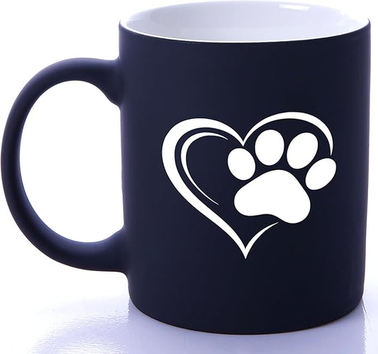 G MUGS Dog Paw Print Coffee Mug - Gift for Pet Owners Women Men, 13oz Ceramic Tea Mug with Heart & Dog Paw Design, Cute Mug for Dog Lovers Black Mug