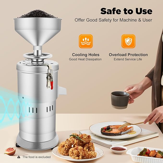 110V Peanut Butter Maker Machine 1100W Household/Commercial Electric Grain Grinder, Sesame Sauce Grinder Low Noise High-Speed Grinding for Dry Ingredients like Herbs Spices Coffee Corn Beans