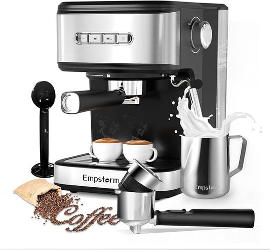 Espresso Machine 20 Bar, 2 in 1 Espresso Maker with Milk Frother Steam Wand for Latte and Cappuccino, Powder and Capsule Portafilter, 50oz Removable Water Tank expresso Coffee Machine for Home-Silver