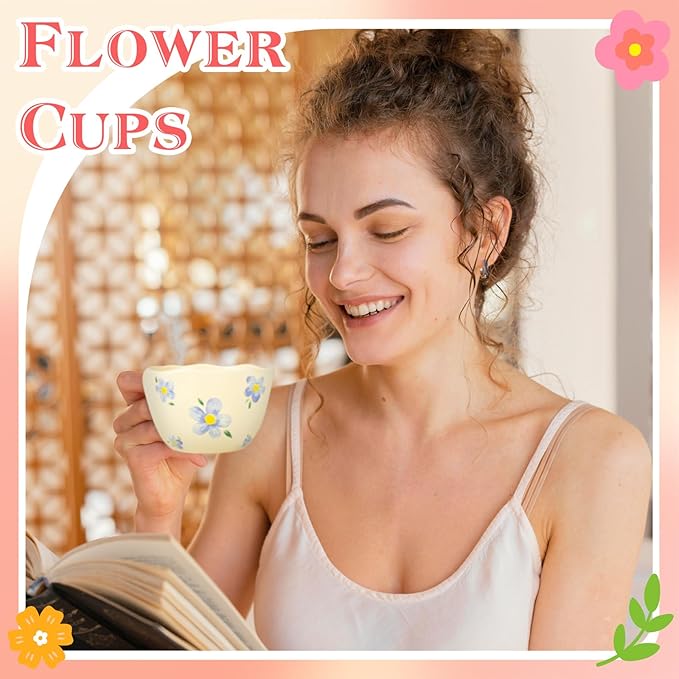 MAKCNMYM Ceramic Coffee Mug Vintage Flower Mugs 8 oz Cute Floral Coffee Mugs Irregular Latte Art Cup Lead-free Porcelain Cups for Cappuccino, Cocoa (Blue Flowers)