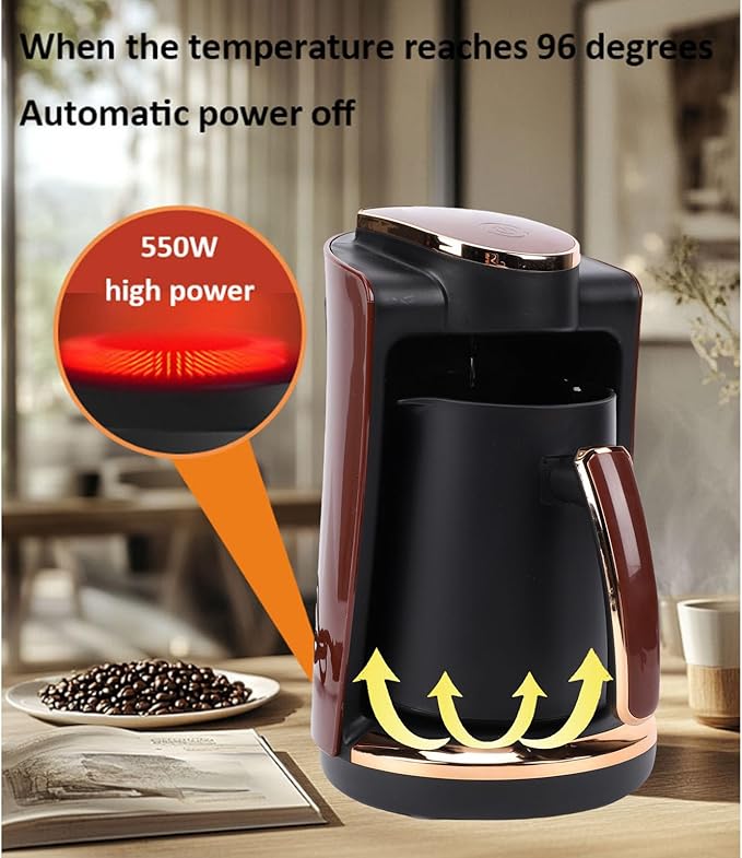 Zunate Electric Turkish Greek Coffee Maker 550W, 250ML Single Cup Machine with Included Cup & Spoon for Home, Office, Travel Brewing