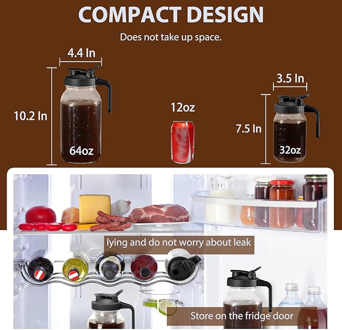 Glyntrof Cold Brew Coffee Maker Pitcher, Black 64 Oz Heavy Duty Wide Mouth Glass Mason Jar pour spout Lid with Stainless Steel Filter for Iced Coffee, Ice Drinks