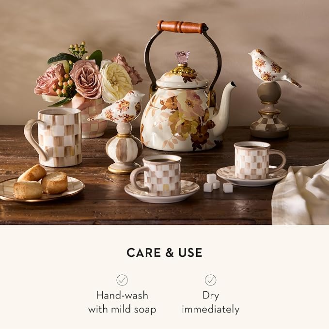 MACKENZIE-CHILDS Porcelain Mug, Tea and Coffee Mug, Brown-and-White Mocha Check