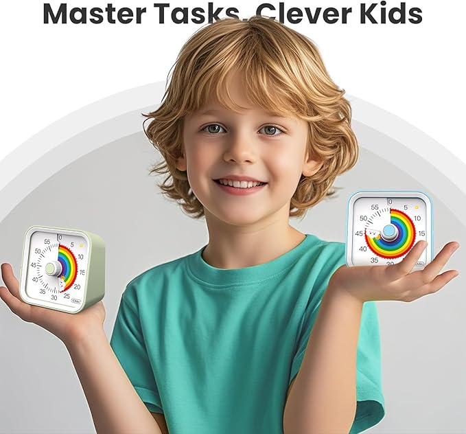 InfPokid Visual Timer for Kids with Pause Function, Cute Silent Timer with Rainbow for Classroom, Teaching, Task, Kitchen, 60 Minute Countdown Time Management for ADHD (Rainbow Blue)