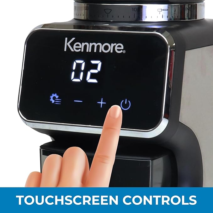 Kenmore Conical Burr Coffee Grinder - Electric Maquina de Moler Café for Espresso, French Press, Drip, Adjustable Grind Size, Bean Mill, Digital Control, Spice Grinding, Home Use