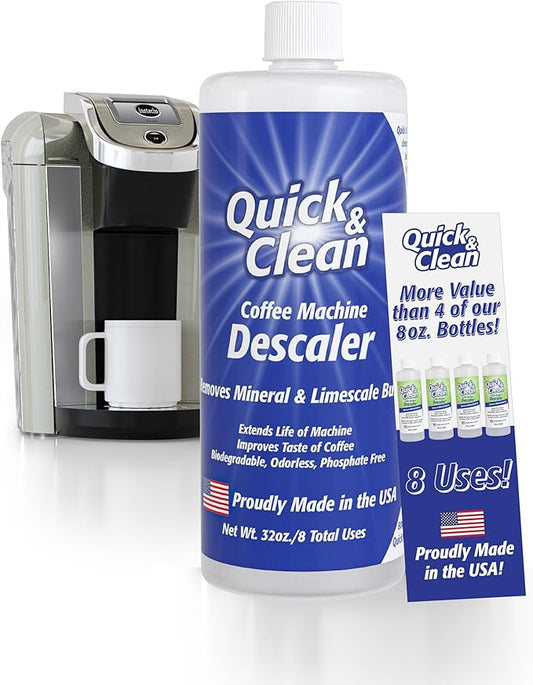 Quick & Clean 32oz. Descaler (8 Total Uses) - Made in the USA - Descaling Solution for Nespresso, Ninja, Delonghi, All Other Coffee and Espresso Machines…