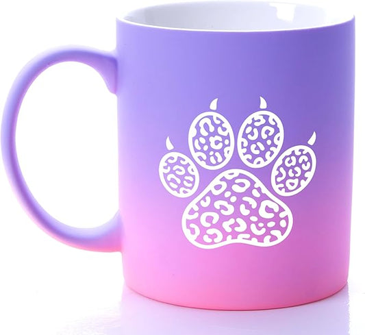 G MUGS Dog Paw Ceramic Coffee Mug, Leopard Print Pet Paw Design Mug, Tea Mug, Unique Animal Lover Gift for Women Men,13oz Sunset Glow Mug