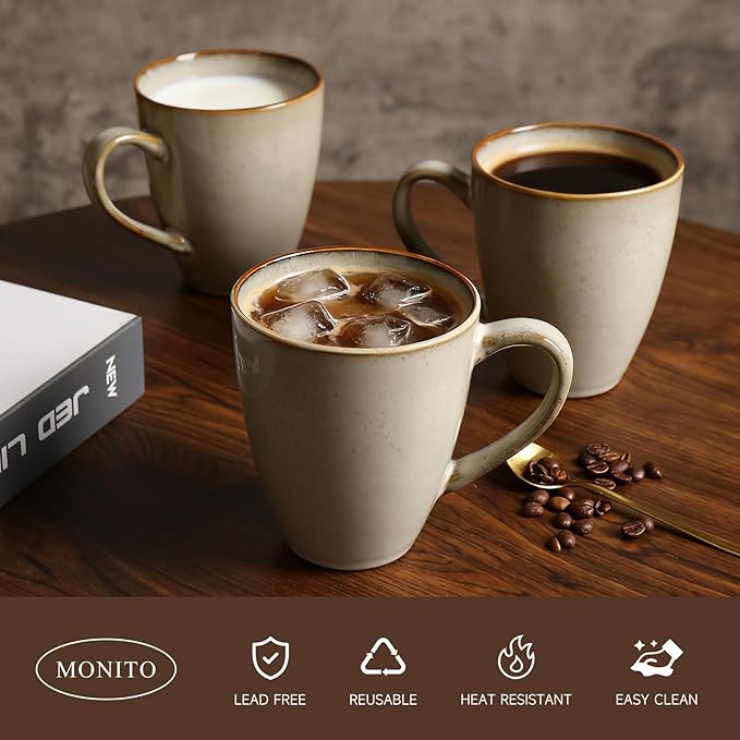 MONITO 17 OZ Coffee Mugs Set of 6, Large Ceramic Coffee Mugs，Modern Coffee Mugs Set with handle for Tea/Latte/Cappuccino/Milk/Cocoa, Funny Tea Cups for Office and Home (Gray-yellow)