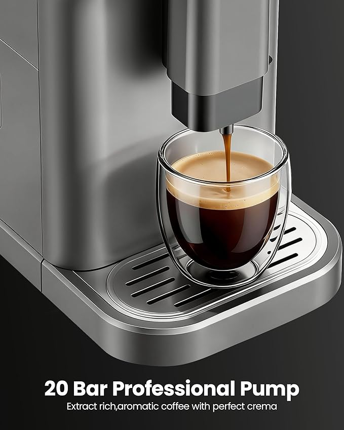 Automatic Espresso Machine, 20 Bar Espresso Maker with Touch Control, 15-Grind Settings Super Automatic Coffee Machine with Integrated Milk Frother, Auto Self-Cleaning