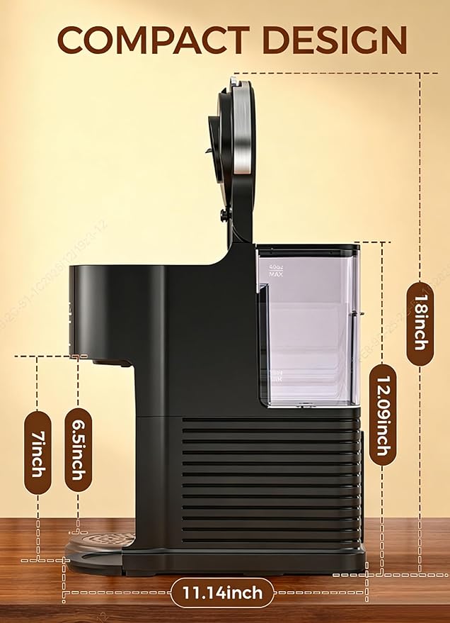 COWSAR Single Cup Coffee maker, Coffee makers with 40 Oz Water Tank, single serve coffee machine 5 Brew Sizes Up To 14 Oz, Coffee machine with Capsule and Ground Coffee