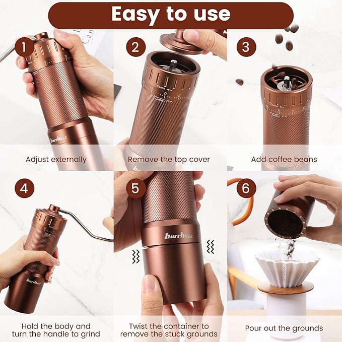 MB2 Manual Coffee Grinder with Carrying Case, External Adjustment, 35g Large Capacity Stainless Steel Burr Grinder, Magnetic Catch Cup, Good for Travel, Camping & Storage components, All-Round Grinder