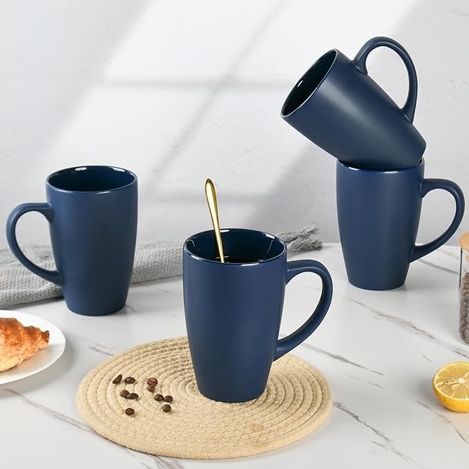 BYCNZB 20oz Extra Large Ceramic Tall Coffee Mugs Set for Coffee Tea Hot Cocoa set of 4 Dishwasher & Microwave Safe (Matte blue)