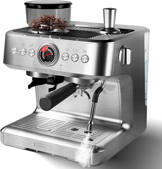 Espresso Machine with Grinder, 20 Bar Semi-Automatic Coffee Maker with Milk Frother Steam Wand, PID Temperature Control, 95 OZ Water Tank, for Cappuccino, Latte, Macchiato, Home Barista, Light Gray
