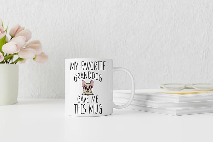QASHWEY French Bulldog Dog Grandma Gifts Mug, Funny French Bulldog Dog Lover Owner Coffee Mugs Tea Cup Gifts for Grandma Grandpa, My Favorite Granddog Gave Me This Mug Coffee Cups Ceramic 11oz