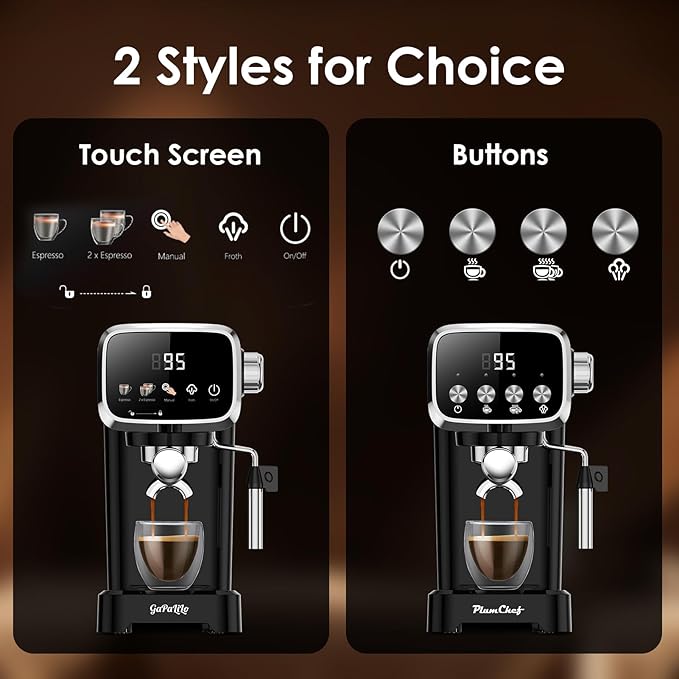 Slim Design 20 Bar Espresso Machine with Milk Frother, Digital Temperature Display & 43oz Removable Tank, Compact Home Coffee Maker
