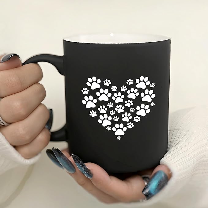 G MUGS Dog Paw Ceramic Coffee Mug, Pet Paw Print Heart Design Mug, Tea Mug, Cute Animal Lover Gift for Women Men,13oz Black Mug