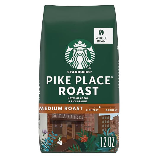 Starbucks Whole Coffee Beans, Medium Roast Hot or Iced Coffee, Pike Place Roast, 12 oz