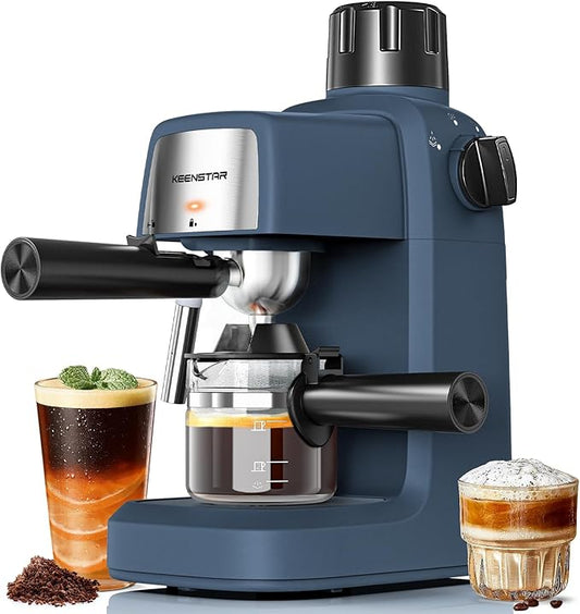 KEENSTAR 3.5Bar Espresso Machine with Milk Frother, 800W Compact Espresso and Cappuccino Machine with Preheating Function, 4 Cup Espresso Maker for Cappuccino or Latte, Gift for Coffee Lover