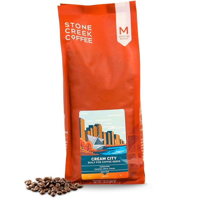 Stone Creek Coffee Medium Roast Whole Bean Coffee – 2 LB (Pack of 1) – Specialty Smooth and Sweet Fresh Roasted Coffee Beans with Fruity/Chocolate Tasting Notes, Cream City