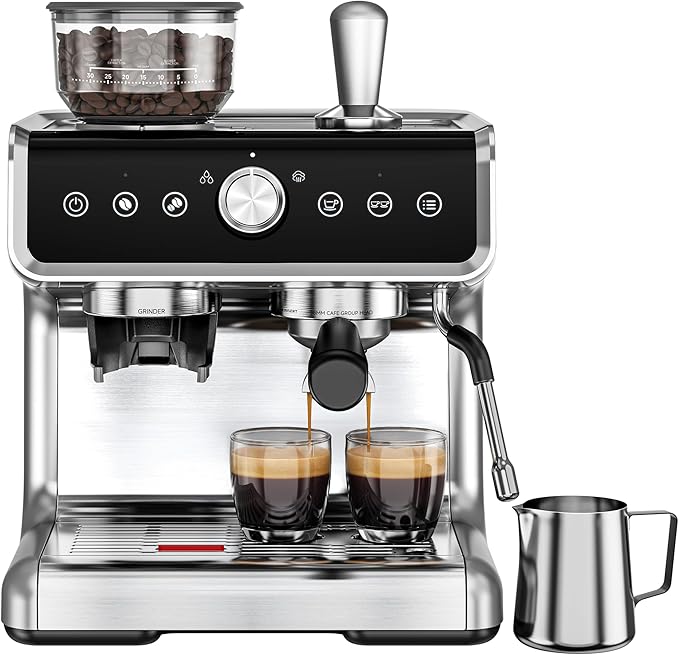EUHOMY Espresso Machine with Grinder, 20 Bar Coffee Maker with Milk Frother Steam Wand, Professional Expresso Coffee Machines with Removable Water Tank, Latte & Cappuccino Machine for Home Barista