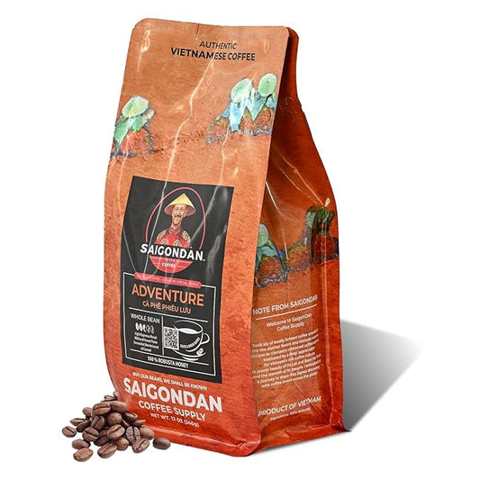 Vietnamese Coffee Beans – Saigondan Adventure 100% Robusta Light Espresso Roast Whole Bean – Premium Single Origin, Direct Trade Vietnamese Coffee – 12 oz