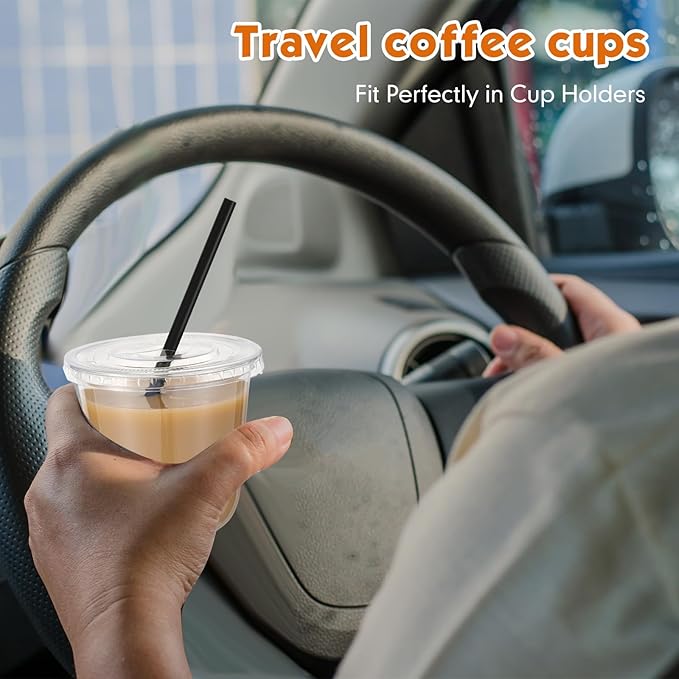 100 Set 10 oz Clear Plastic Cups with Lids and Straws, Disposable Iced Coffee PET Cups for Drinking Cold Beverage Juice Parfait Smoothie Milkshake Coffee Shops Party Supplies