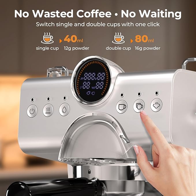 Havato 20 Bar Espresso Machine,Hot & Cold Brew Espresso Coffee Maker with Milk Frother,50oz Water Tank,LCD Display,Single & Double,Cappuccino & Latte Machine for Home