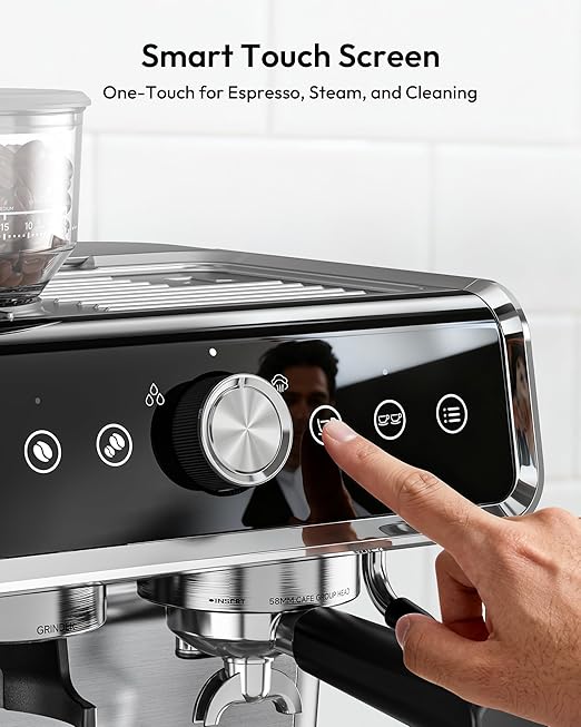 EUHOMY Espresso Machine with Grinder, 20 Bar Professional Espresso Coffee Maker for Home, with Milk Frother for Latte, Cappuccino & Barista-Style Drinks