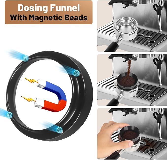 58mm Espresso Accessories Kit – Spring-Loaded Espresso Tamper, WDT Tool, Coffee Distributor, Magnetic Dosing Funnel, Puck Screen with Remover – Premium Stainless Steel & Aluminum Espresso Tools