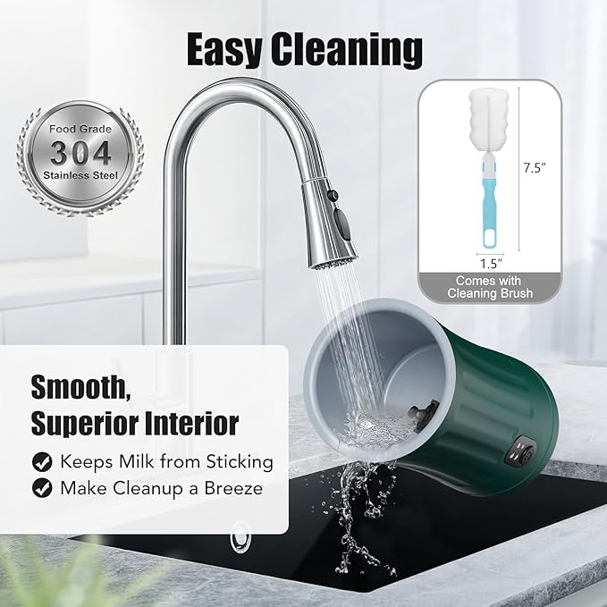 Ovetedot Milk Frother, Upgraded 4-in-1 Milk Frother and Steamer, Hot and Cold Foam Maker and Milk Warmer with Temperature Control & Auto Shut-Off, Frother for Coffee, Latte, Cappuccino, Matcha(Green)
