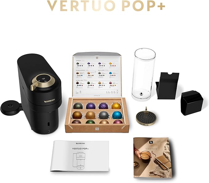 Nespresso Festive Vertuo Pop+ Coffee and Espresso Maker by Breville, Matte Black Gold