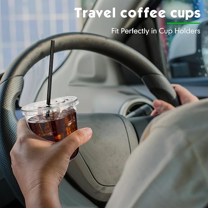 100 Set 12 oz Clear Plastic Cups with Lids and Straws, Disposable Iced Coffee PET Cups for Drinking Cold Beverage Juice Parfait Smoothie Milkshake Coffee Shops Party Supplies