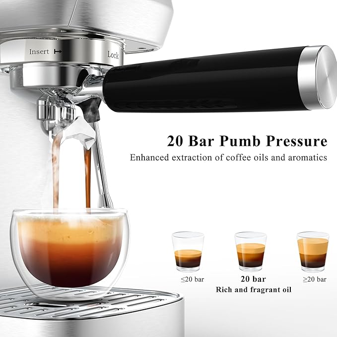 MAttinata Espresso Machine 20 Bar, Compact Stainless Steel Espresso Maker, Cappuccino Latte Machines With Steam Milk Frother Wand For Home, Office Aviator