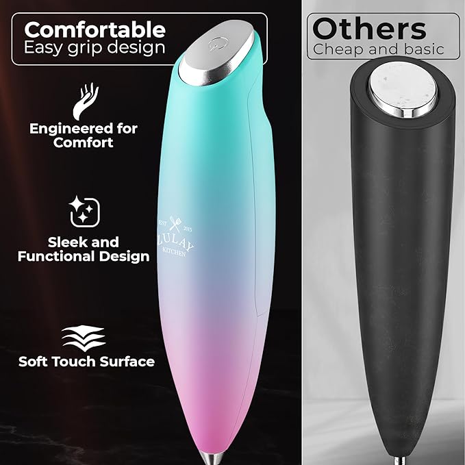 Zulay Kitchen Patented Tornado Triple Whisk Milk Frother with 4 Duracell Batteries – Handheld Foam Maker for Coffee, Lattes, Matcha & Hot Chocolate – Rich, Creamy Froth in Seconds