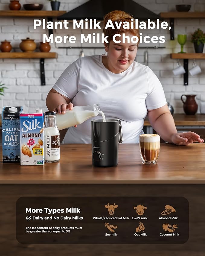 COLDFILL Milk Frother and Steamer, 8-in-1 Rechargeable Electric Milk Frother for Coffee, 13.5oz/400mL Large Capacity Automatic Warm and Cold Foam Maker, Hot Chocolate Maker Coffee Frother, Orange