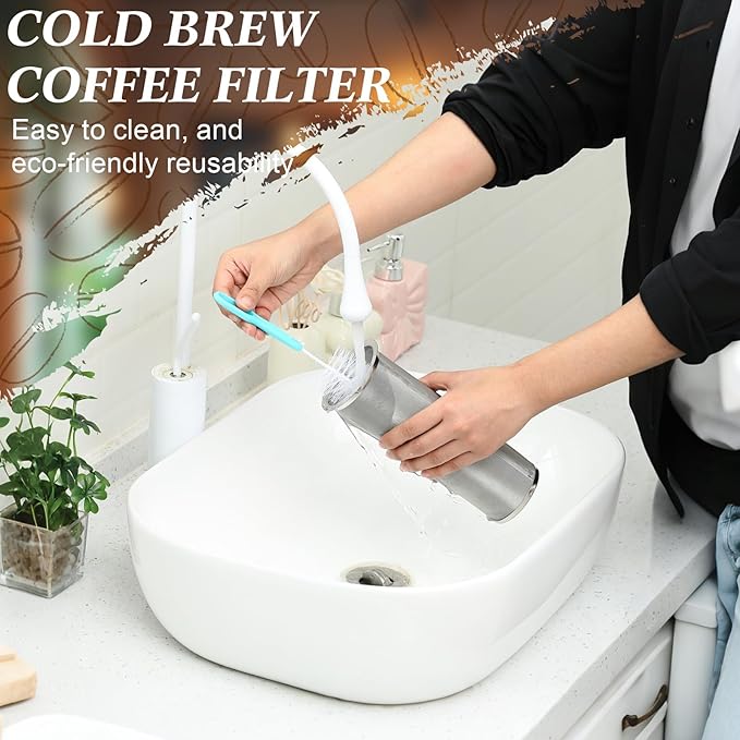 Cold Brew Coffee Filter for 128 oz Mason Jar Fine Mesh Reusable 304 Stainless Steel Food Grade Cold-brew Strainer with Sealing Ring for Iced Drink Fruit Tea Cold Brew Coffee Maker