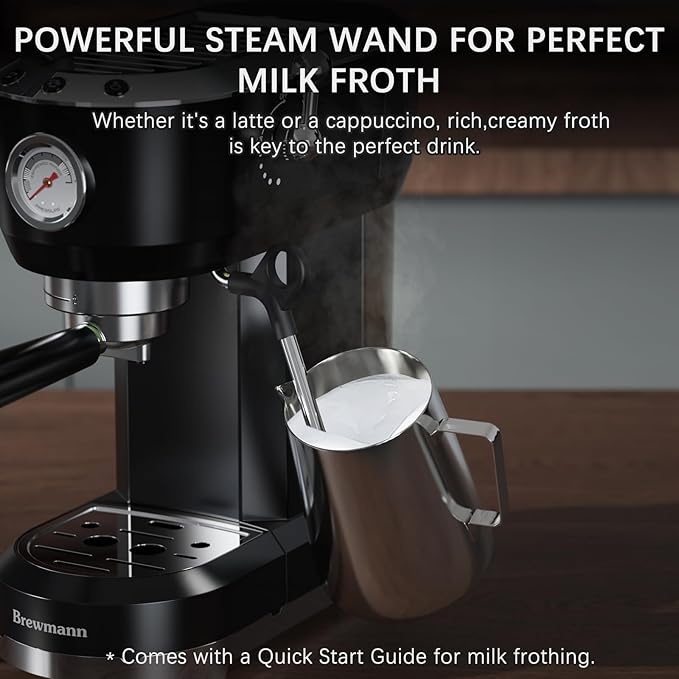 Espresso Machine with Powerful Steam Milk Frother, 20 Bar Coffee Machine for Latte, Cappuccino, Compact Espresso Maker for Home, Fast Heating, 42oz Removable Water Tank, Black