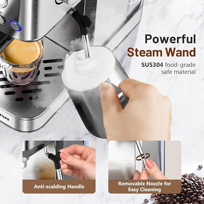 KEENSTAR Espresso Machine 20 Bar, Cold Brew Espresso Maker with Milk Frother Steam Wand, Compact Stainless Steel Semi Automatic Espresso Coffee Machine for Cappuccino & Latte & Americano Maker