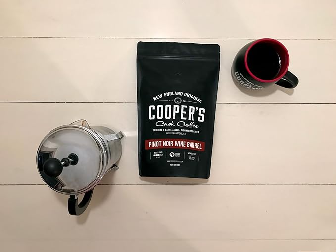 Wine Barrel Coffee Pinot Noir Aged Rwanda Beans, Incredibly Complex & Smooth Roasted Fresh - Whole bean 12oz Bag