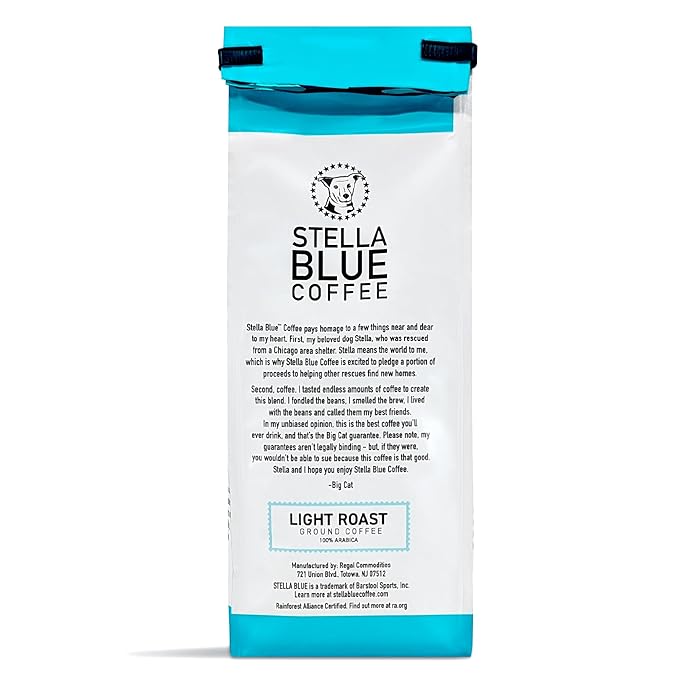 Stella Blue Whole Bean Coffee, Positive Vibes Blend, Light Roast Vanilla, Fruity Notes 100% Arabica Beans, Ethically Sourced from Central and South America, Smooth Balanced, 12oz Bag