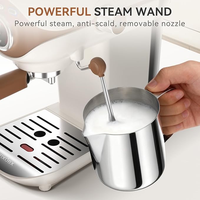 Espresso Machine, 20 BAR Pump Temperature Control, Compact Espresso Maker with Steam Milk Frother, Professional Coffee Makers for Home, Cappuccino, Latte, Gifts for Coffee Lover, White