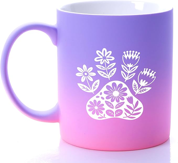 G MUGS Dog Paw Ceramic Tea Mug, Floral Pet Paw Design Coffee Mug, Cute Animal Lover Gift for Women,13oz Sunset Glow Mug