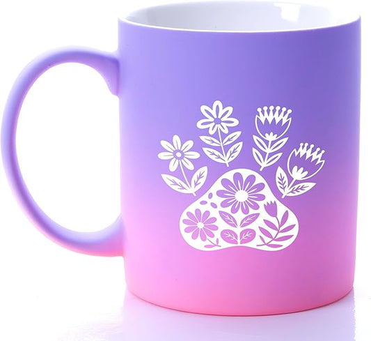 G MUGS Dog Paw Ceramic Tea Mug, Floral Pet Paw Design Coffee Mug, Cute Animal Lover Gift for Women,13oz Sunset Glow Mug
