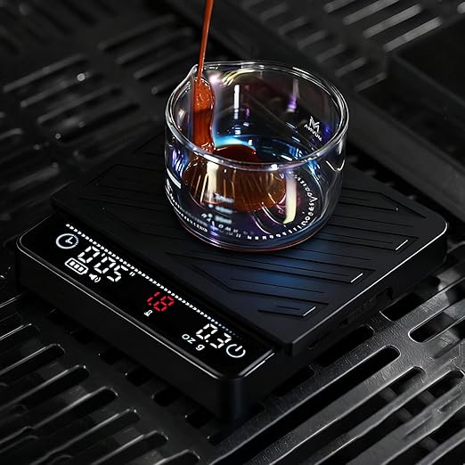 Espresso Coffee Scale with Timer & Flow Rate Indicator - 2kg/0.1g Precision Digital Scale with Waterproof Silicone Mat for Pour Over, Coffee Bean Weight, Kitchen, Black