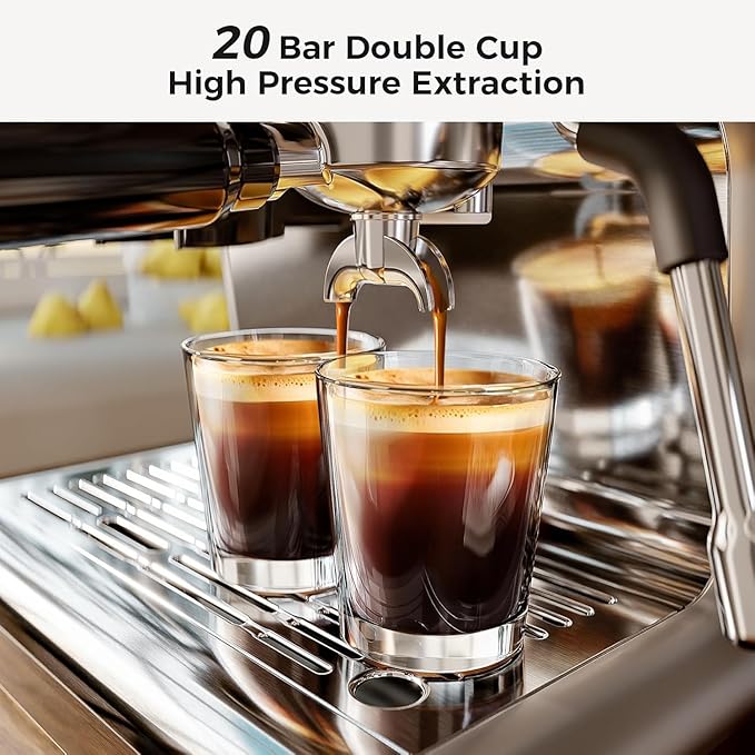 Kismile Espresso Machine with Grinder, 20 Bar Expresso Coffee Machines with Milk Frother Steam Wand, Espresso Maker with 30 Grind Settings, Expresso Machines for Home, Perfect for Cappuccino, Latte