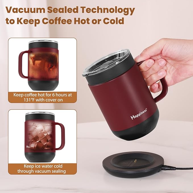 Smart Heated Coffee Mug,16oz Rechargeable Electric Self Heating Temperature Control Coffee Cup