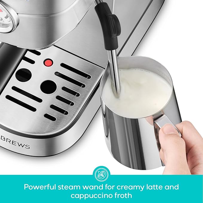 CASABREWS CM5418 Espresso Machine 20 Bar, Compact Espresso Maker with Steam Milk Frother, Stainless Steel Coffee Machine with 34oz Removable Water Tank for Cappuccino, Gift for Women or Men, Silver